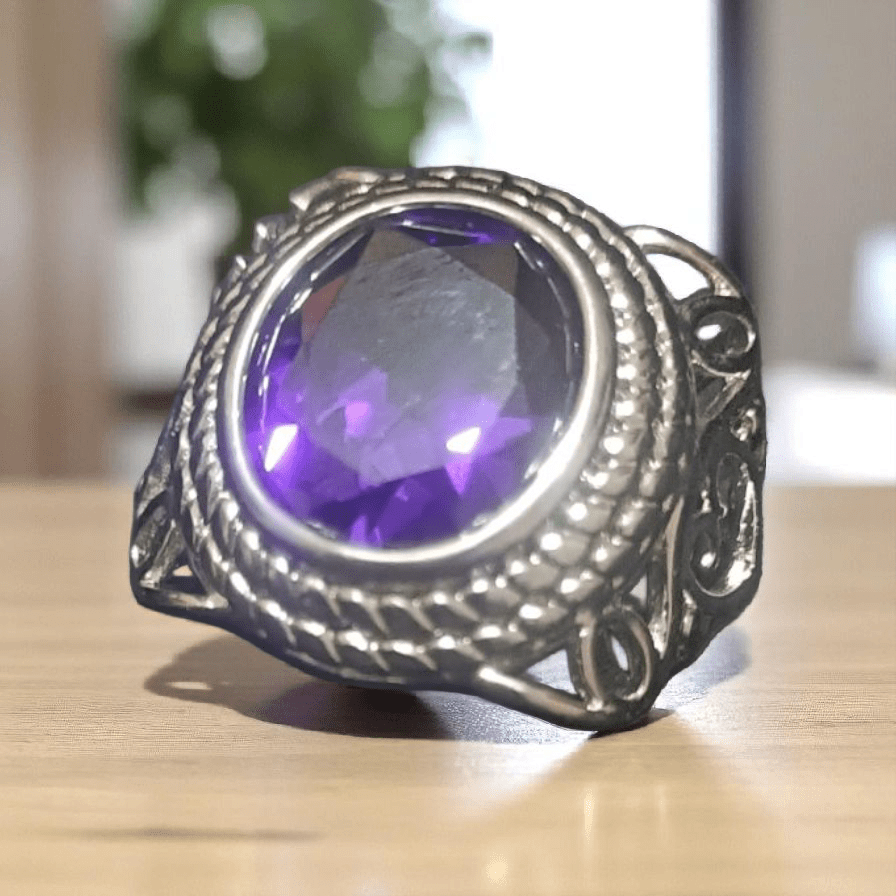 خاتم بطلاء فضه وحجر زيركون مقاس 20