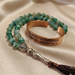 سبحه عقيق اخضر ٣٣ حبه ٨ملي +اسوره نحاس ايه الكرسي